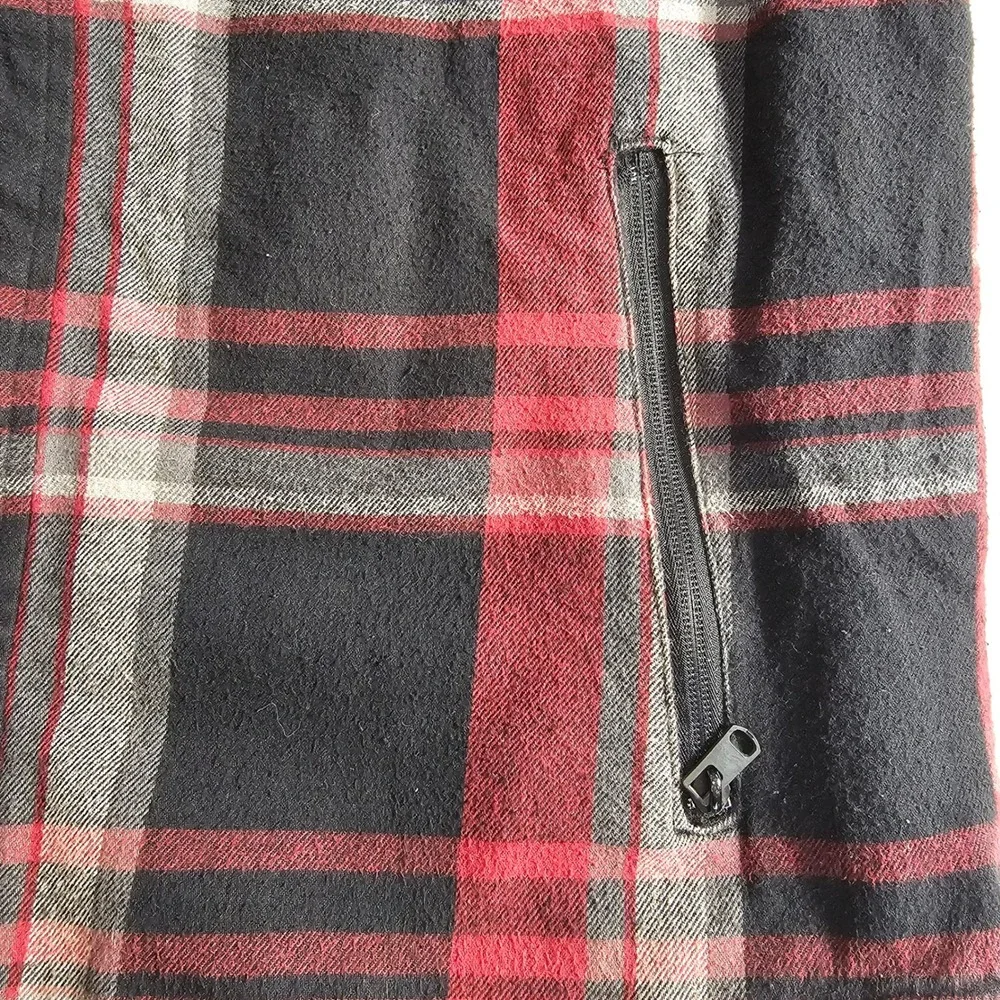 Burton Plaid Flannel Shirt‎ Jacket Men's Medium Red Black Gray Zip Pockets